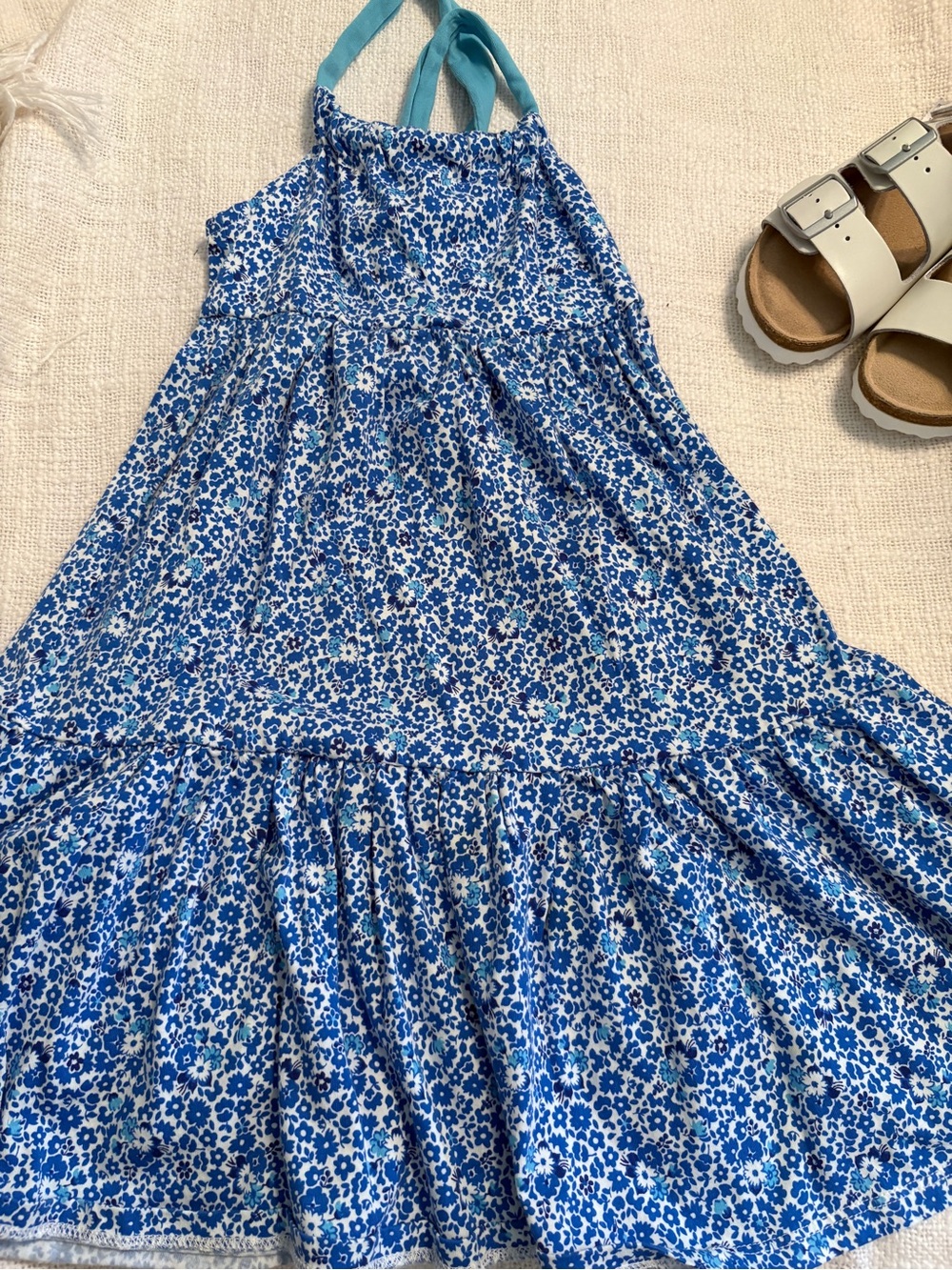 Mini Boden Girl’s Blue Floral Halter Sundress with Aqua Straps size 2-3